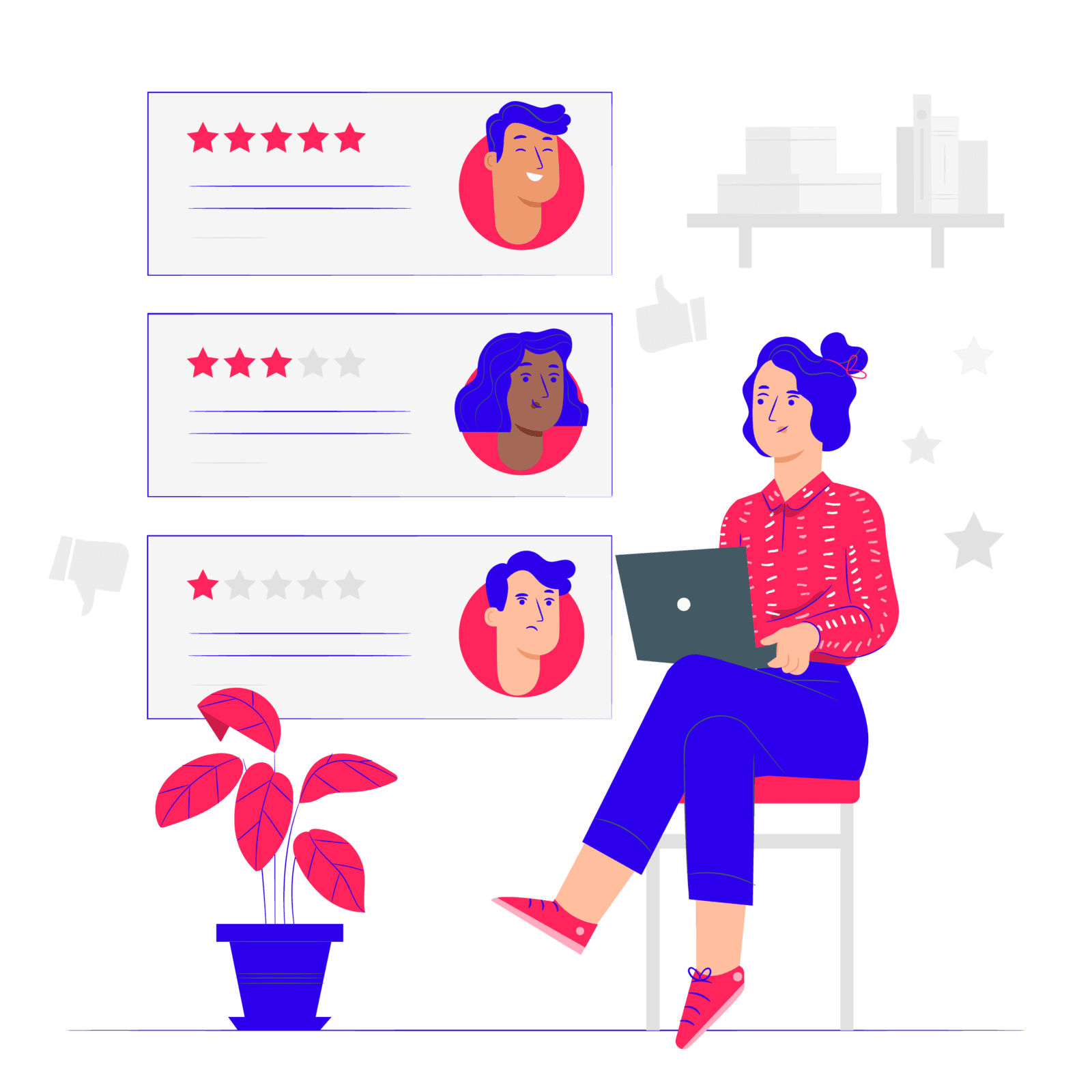 scène avec des clients qui font des commentaires