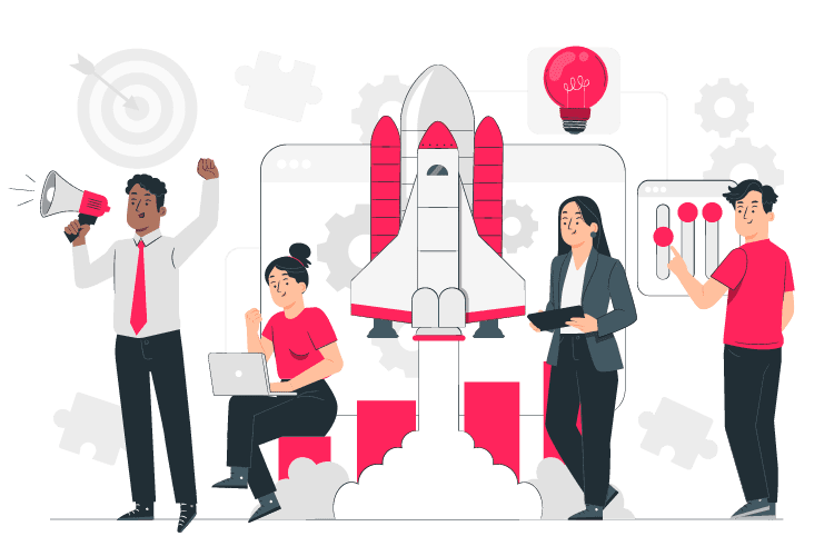 personnages qui travaillent pour la réussite de l'entreprise