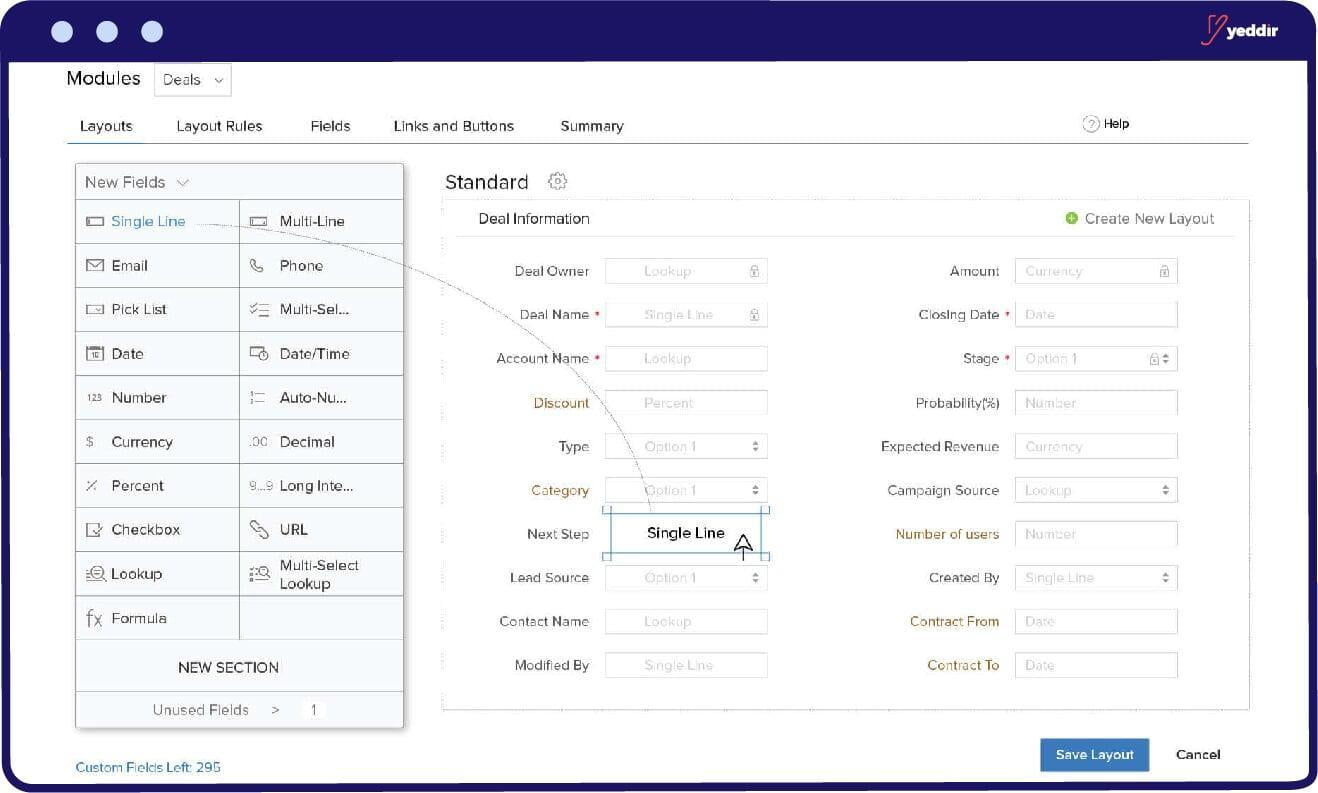 tableau modification des champs dans Zoho CRM